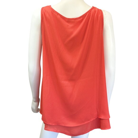 Lifestyle Attitude Womens Sleeveless Crochet Lace Appliqué Tank Top Coral Size L - Picture 2 of 5